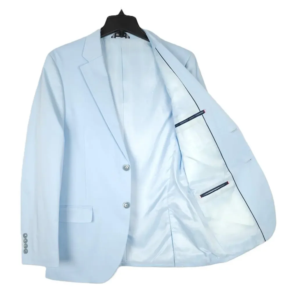 Nautica Mens Modern Fit 2 Piece Suit 40S 34x32 Light Blue Solid Stretch Cotton